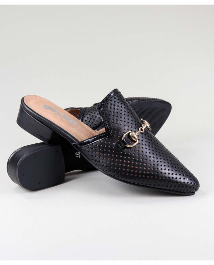 Ladies Ginova Black Mules with Application