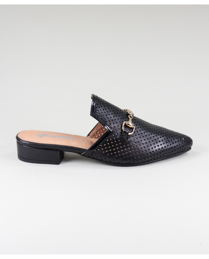 Ladies Ginova Black Mules with Application