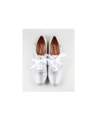 Sapatos Rasos Prata Ginova com Laço de Cetim e Perfurados