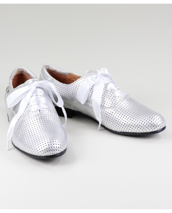 Silver Ginova Rasos Shoes with Satin Lace and Perforated