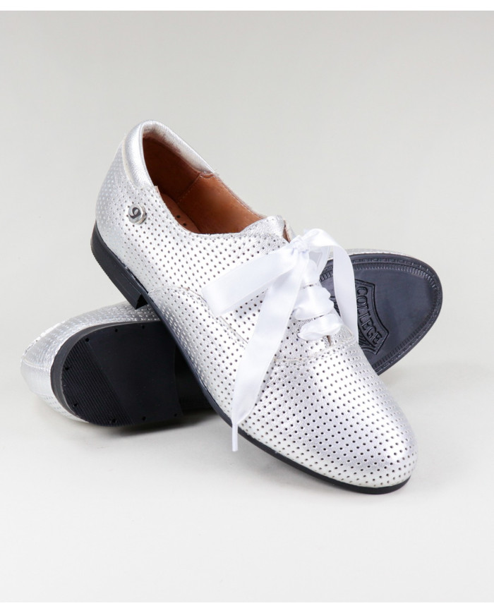 Silver Ginova Rasos Shoes with Satin Lace and Perforated