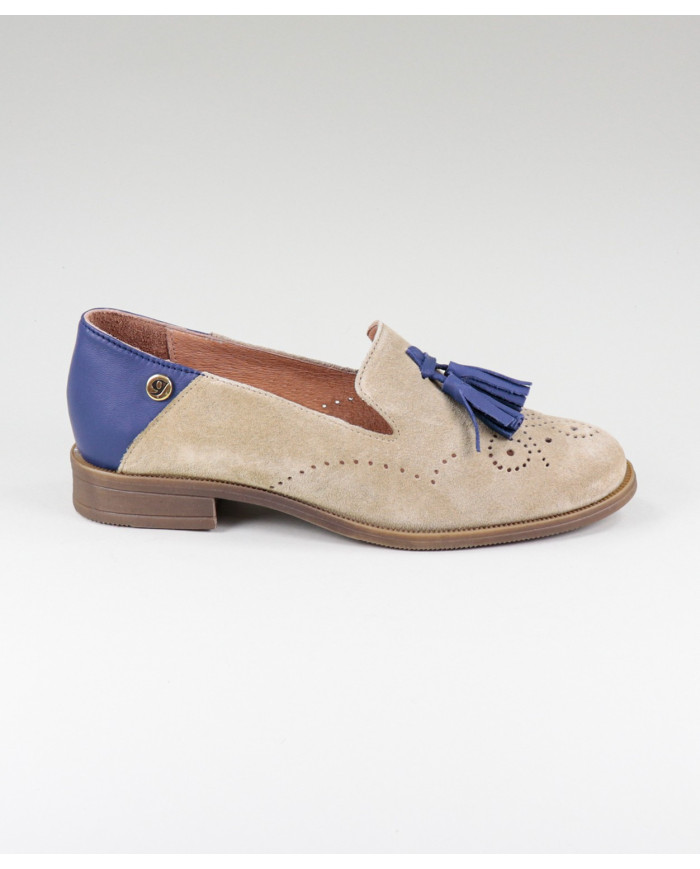 Sapatos Rasos Taupe com Azul de Senhora Ginova com Berloque