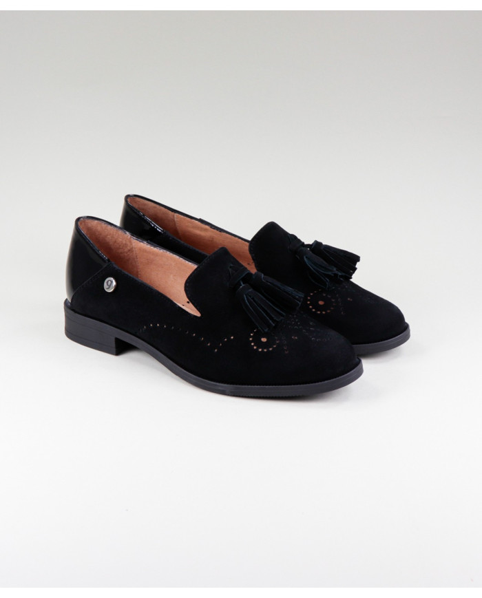 Sapatos Rasos Pretos Camurça de Senhora Ginova com Berloque