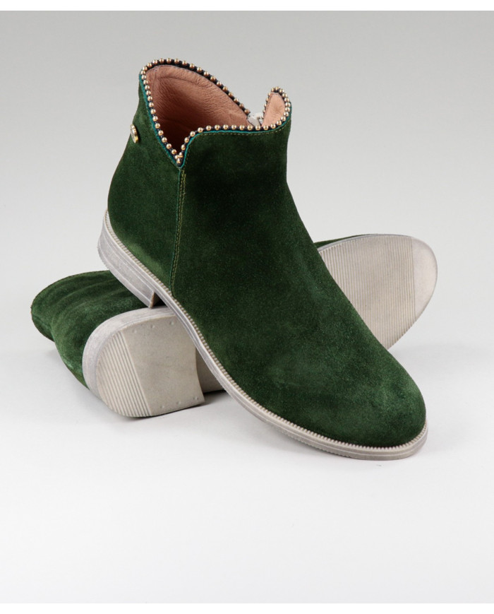 Botas Verde Rasas Ginova com Rebordo Decorado