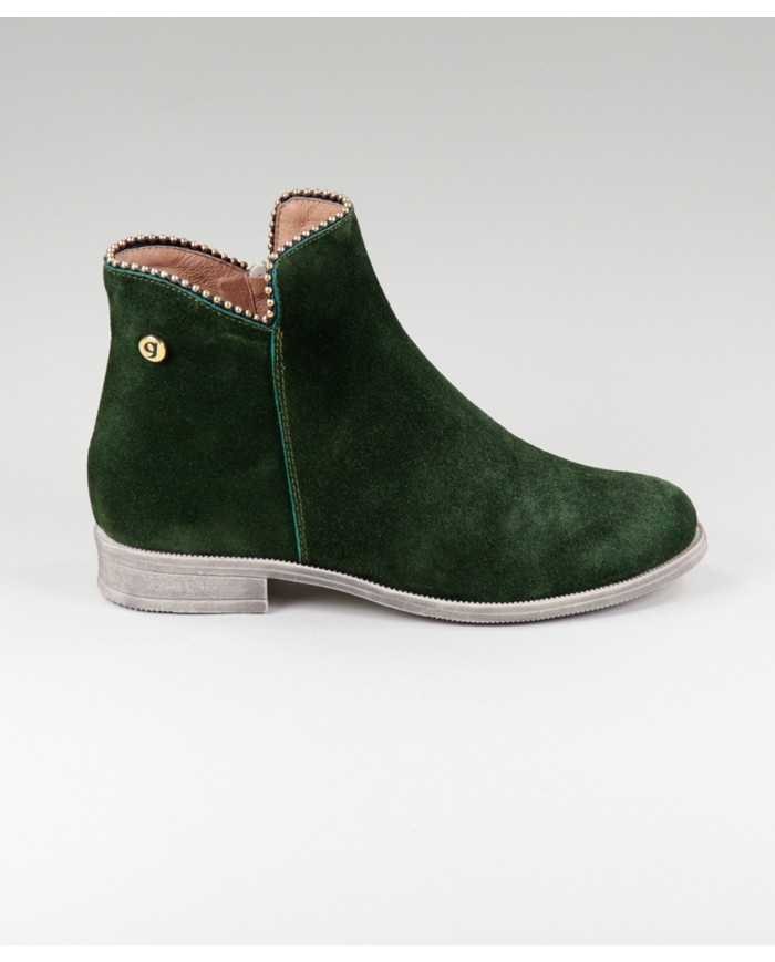 Botas Verde Rasas Ginova com Rebordo Decorado