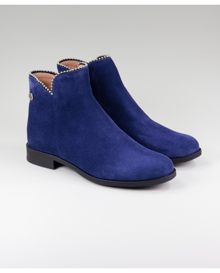 Botas Azuis Rasas Ginova com Rebordo Decorado