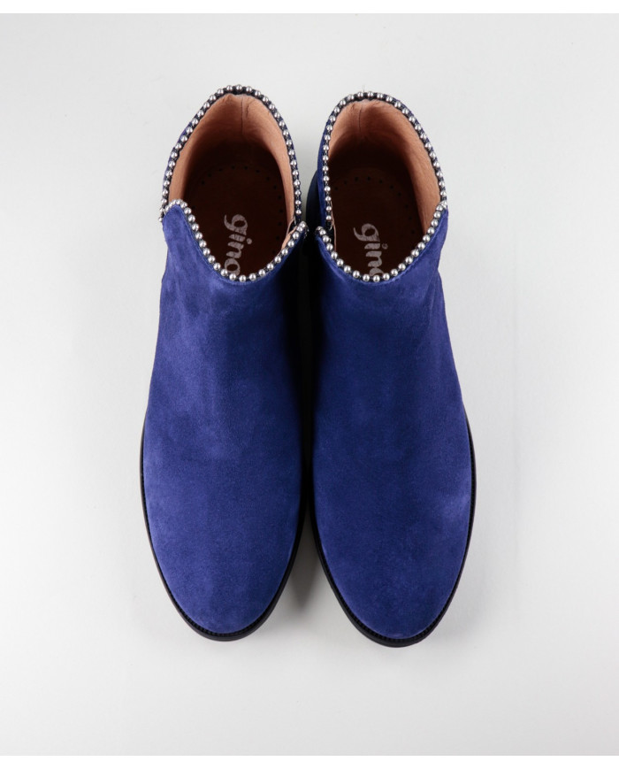 Botas Azuis Rasas Ginova com Rebordo Decorado