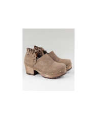 Botins Taupe de Senhora Ginova em Tacão Madeira