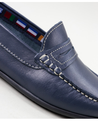 Women's Blue Moccasins with Decorative Applied