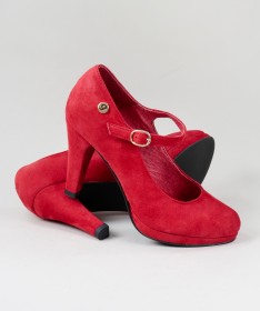 Sapatos Vermelhos de Senhora Ginova em Camurça