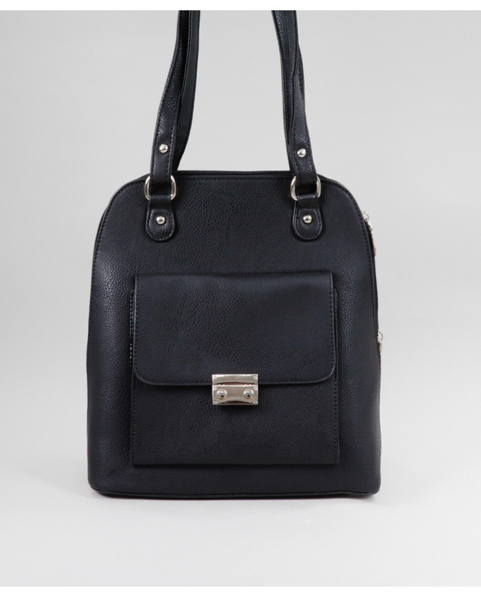 Ladies Black Backpack with Pocket on Front