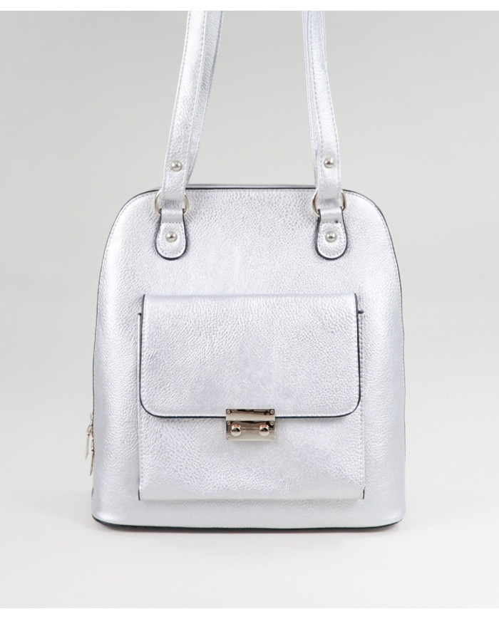 Damas de plata mochila con bolsillo en frente