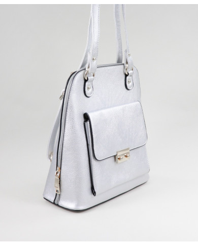 Ladies Silver Backpack with Pocket on Front