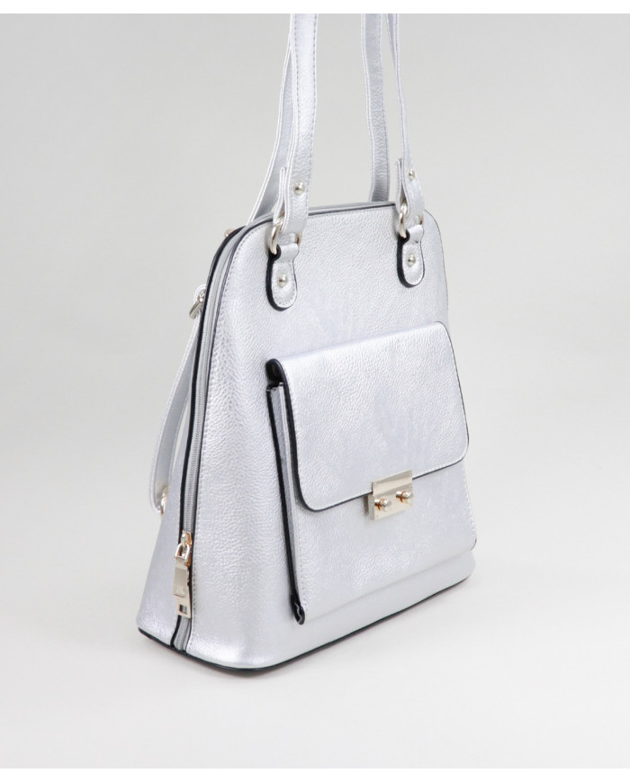Damas de plata mochila con bolsillo en frente