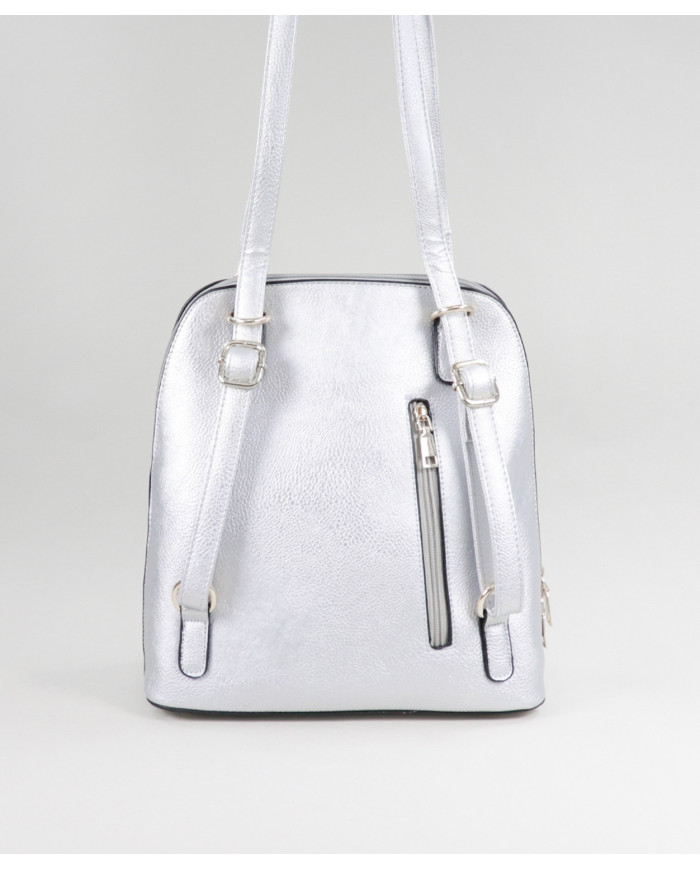 Mochila Prata de Senhora com Bolso na Frente