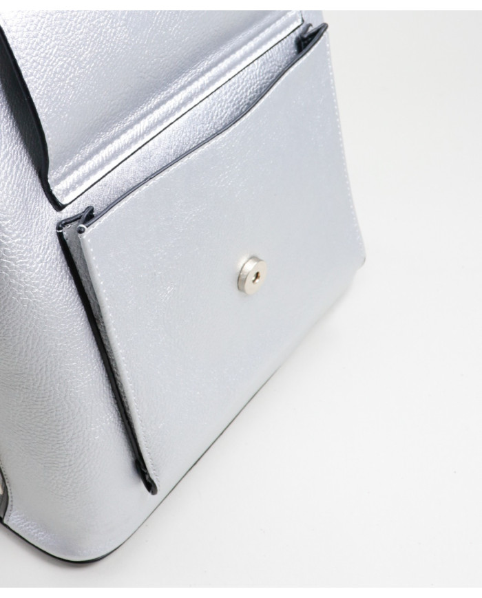 Ladies Silver Backpack with Pocket on Front