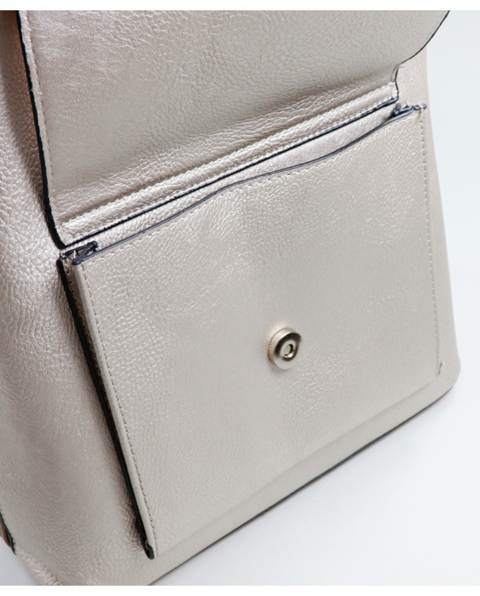 Mochila Platina de Senhora com Bolso na Frente