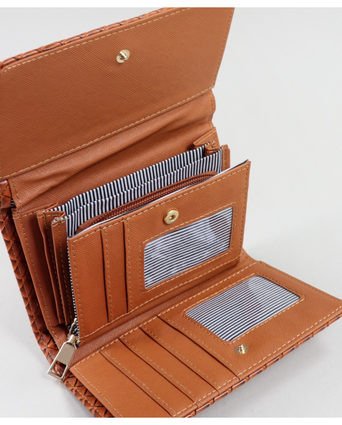Camel Medium Wallet with Interlaced Effect