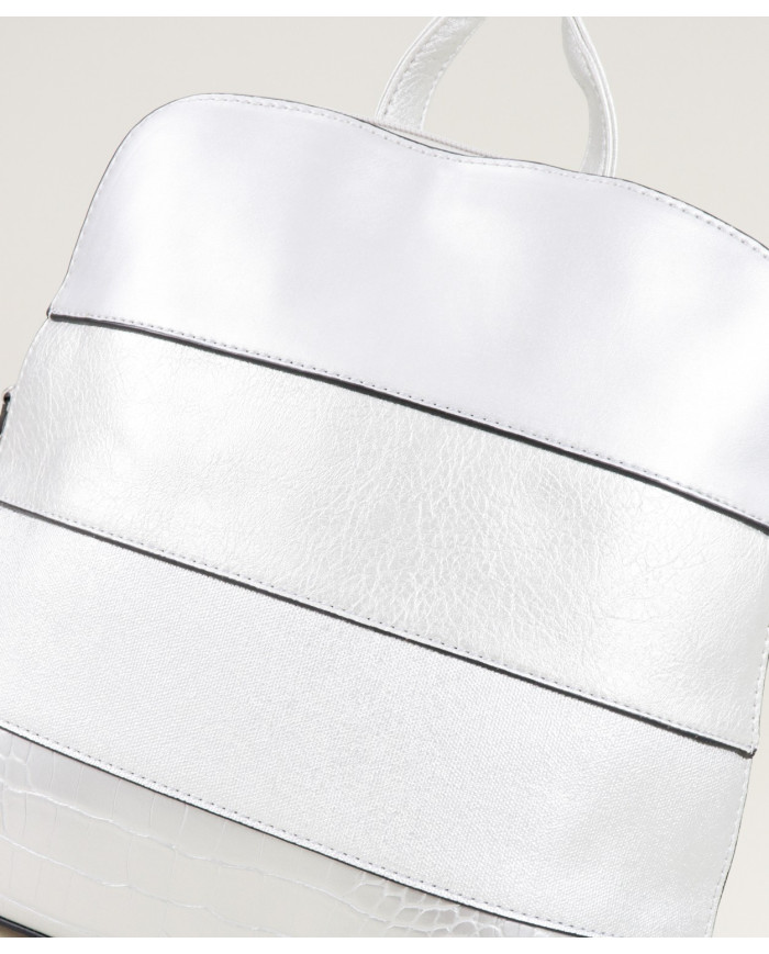 Ladies Silver Backpack with Strips