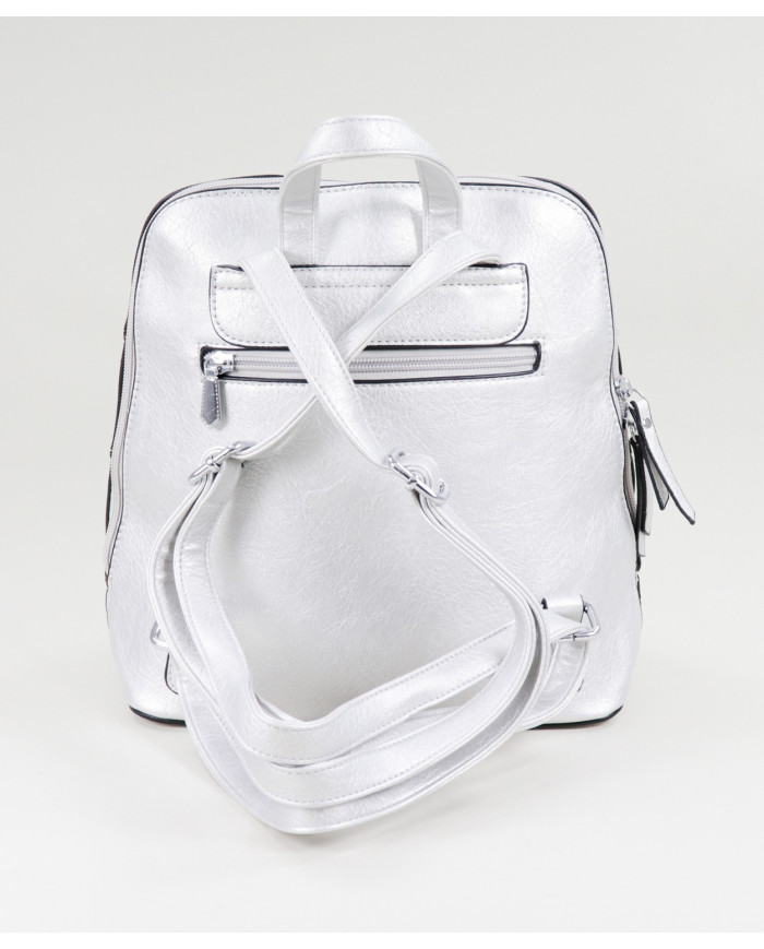 Ladies Silver Backpack with Strips