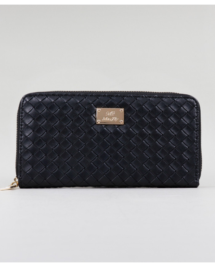 Carteira Preta de Senhora com Efeito Entrelaçado