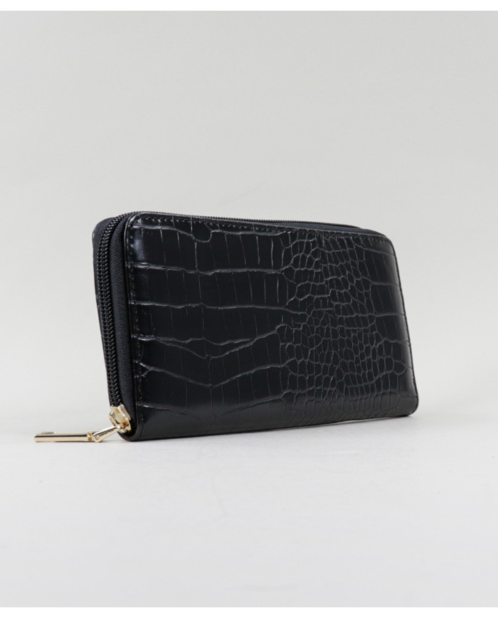 Ladies Black Wallet with Embossed Skin