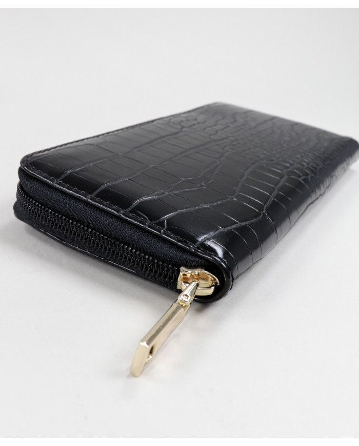 Ladies Black Wallet with Embossed Skin