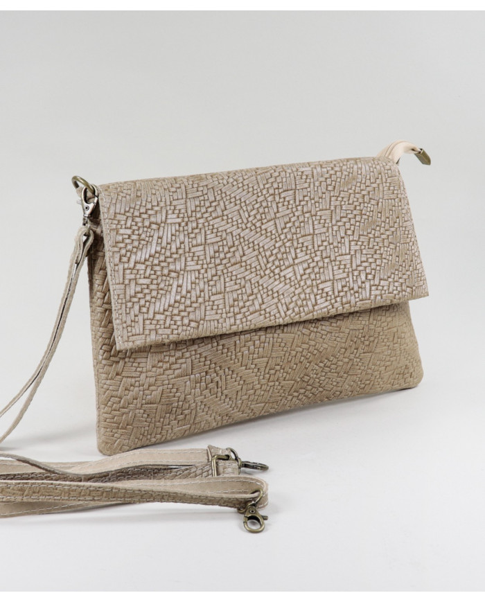 Clutch Feminina Taupe em Pele