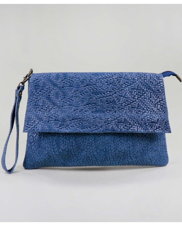 Clutch Feminina Azul em Pele