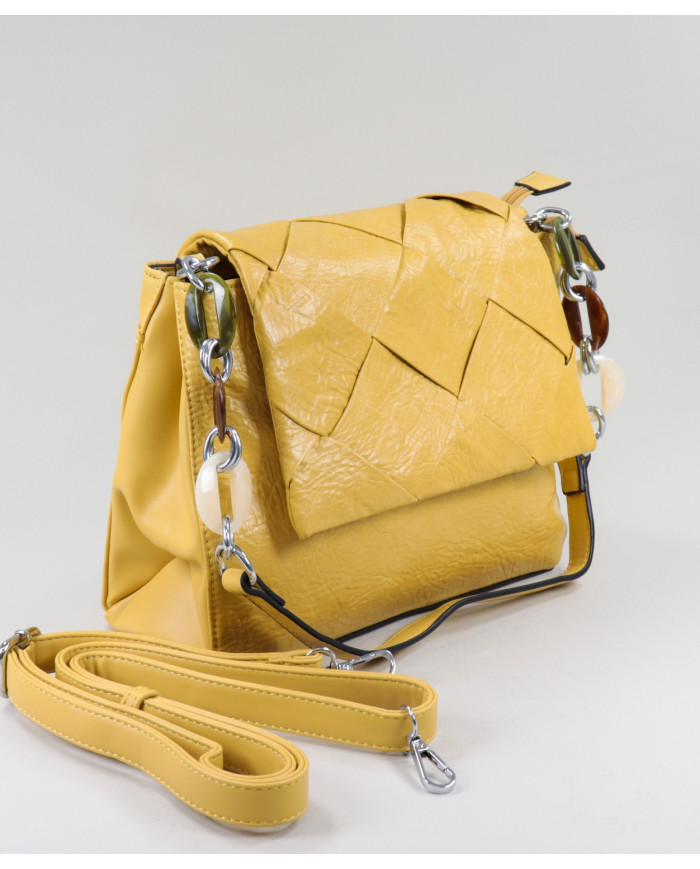 Yellow Lady Bag With Decorated Handle