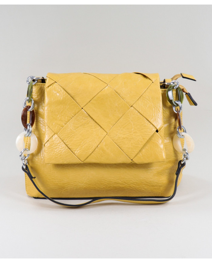 Yellow Lady Bag With Decorated Handle